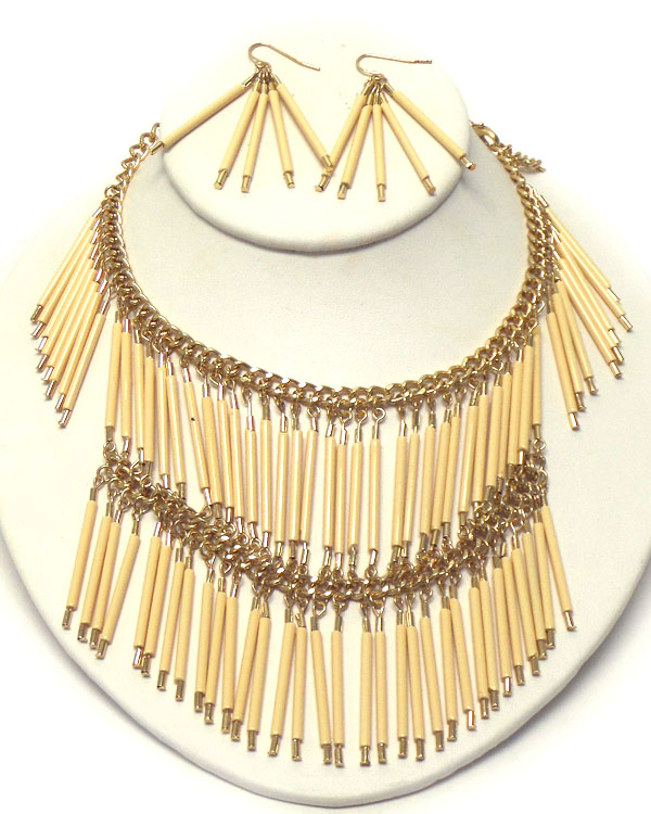Multi tube link double layered necklace earring set