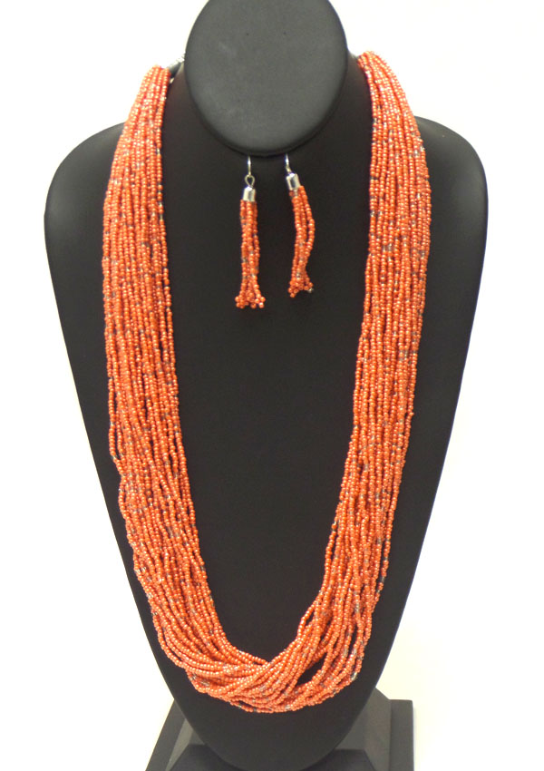 Multi seed beads and chain mix necklace earring set