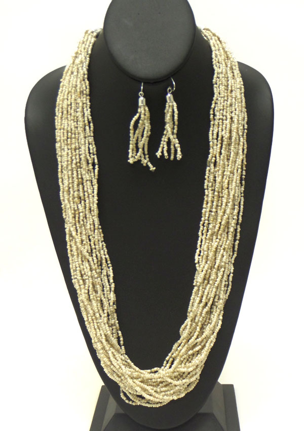 Multi seed beads and chain mix necklace earring set