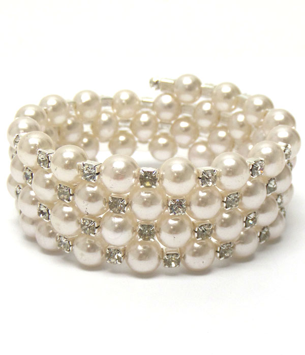 Crystal and pearl mix coiled wrap bracelet