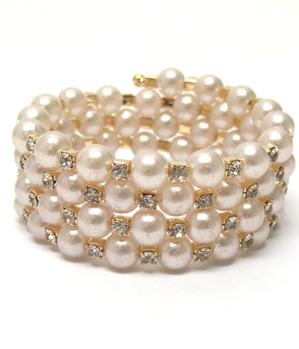 Crystal and pearl mix coiled wrap bracelet