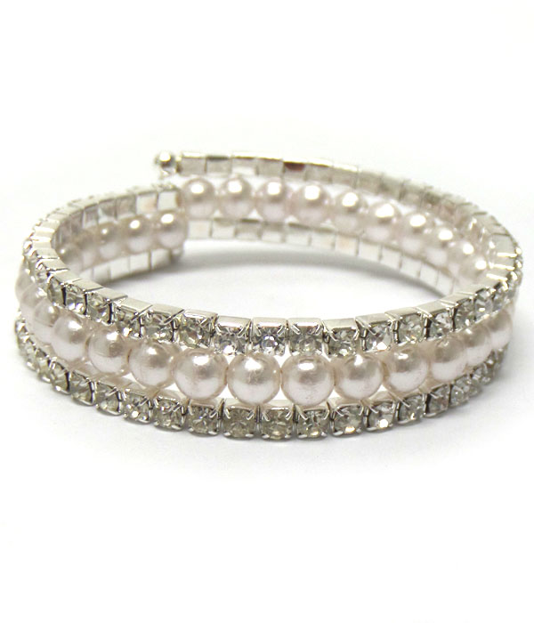 Rhinestone and pearl mix coiled wrap bracelet