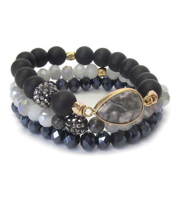 Semi precious stone mix 3 stretch bracelet set