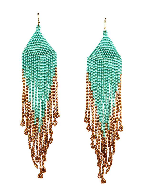 HANDMADE MULTI SEEDBEAD TASSEL DROP EARRING