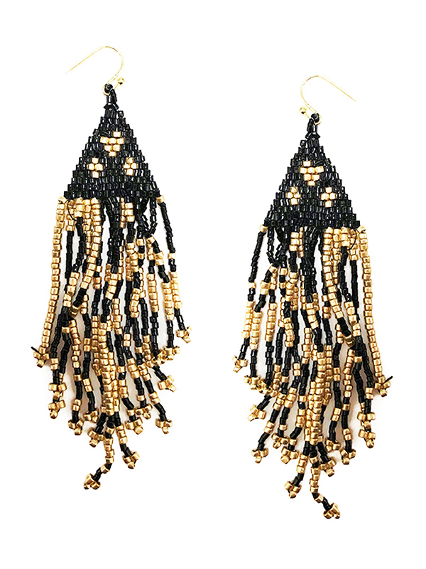 Handmade multi seedbead tassel drop earring