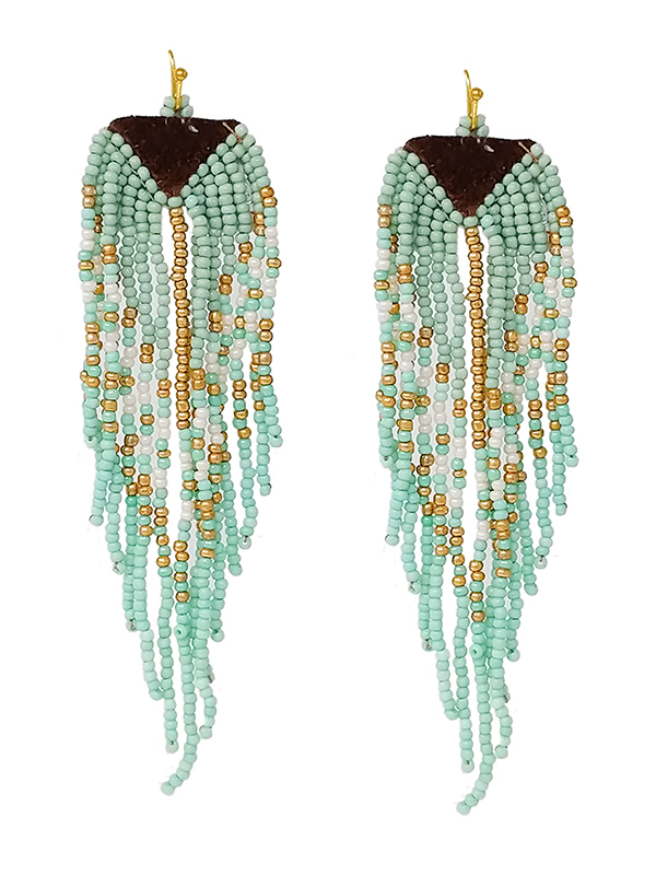 Handmade multi seedbead tassel drop earring