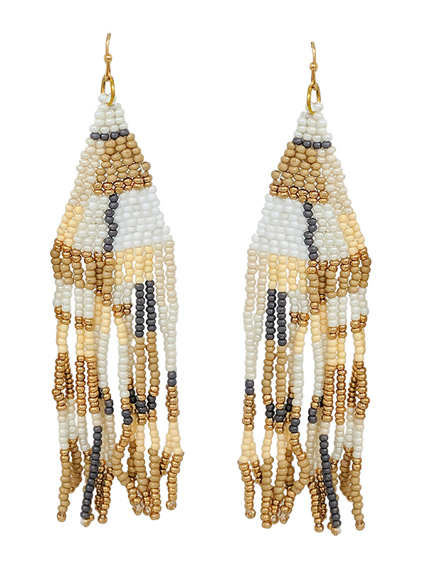 Handmade multi seedbead tassel drop earring