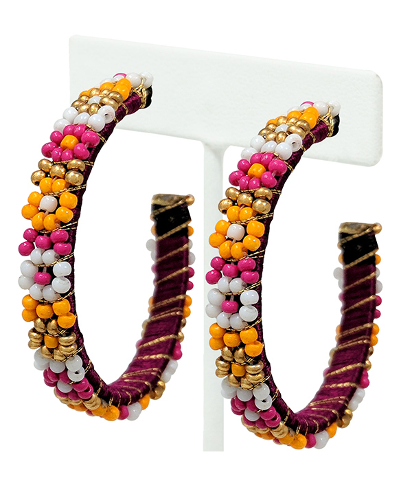 HANDMADE MULTI SEEDBEAD FLOWER HOOP EARRING