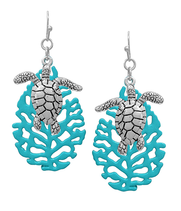 SEALIFE THEME CORAL EARRING - TURTLE