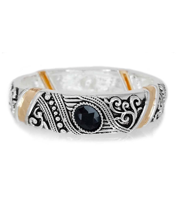 Metal filigree and facet stone stretch bracelet