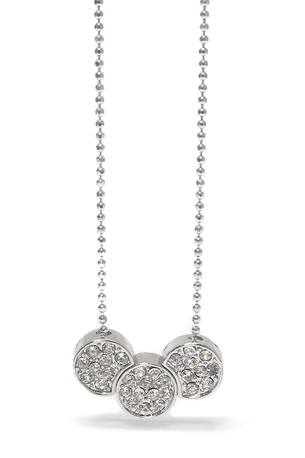 Made in korea whitegold plating crystal stud triple round link necklace
