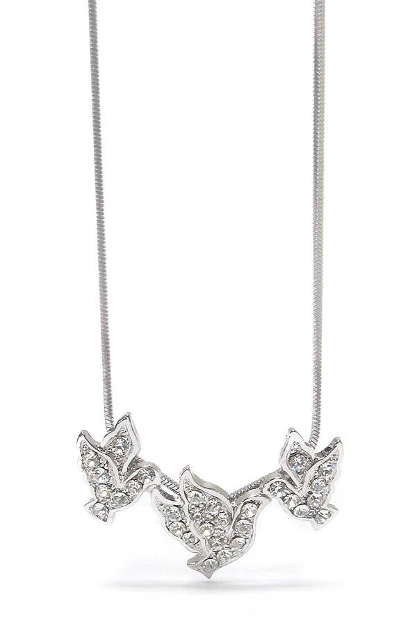 Made in korea whitegold plating crystal stud triple bird link necklace
