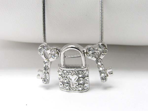 Made in korea whitegold plating crystal stud key and lock link necklace