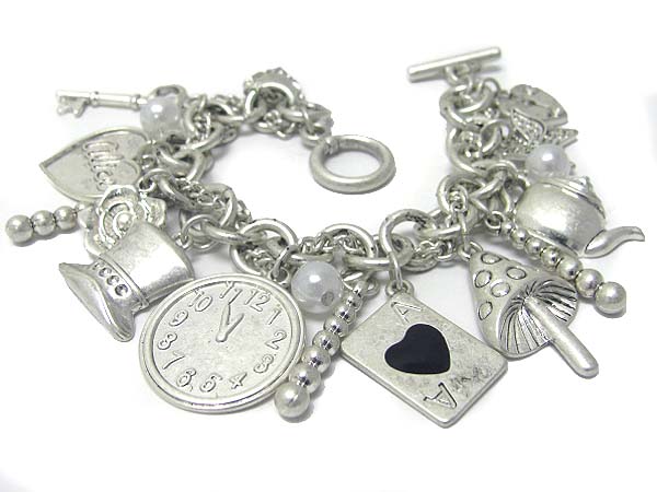 Alice in wonderland theme charm dangle multi chain bracelet