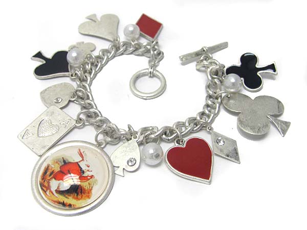 Alice in wonderland theme charm dangle toggle bracelet