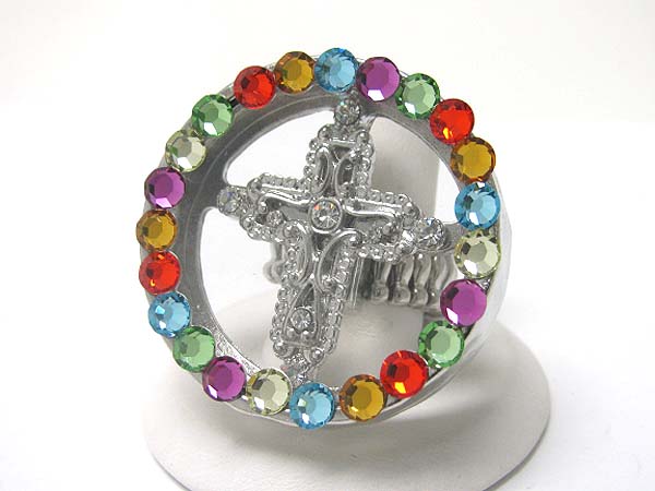 Crystal round and cross stretch ring