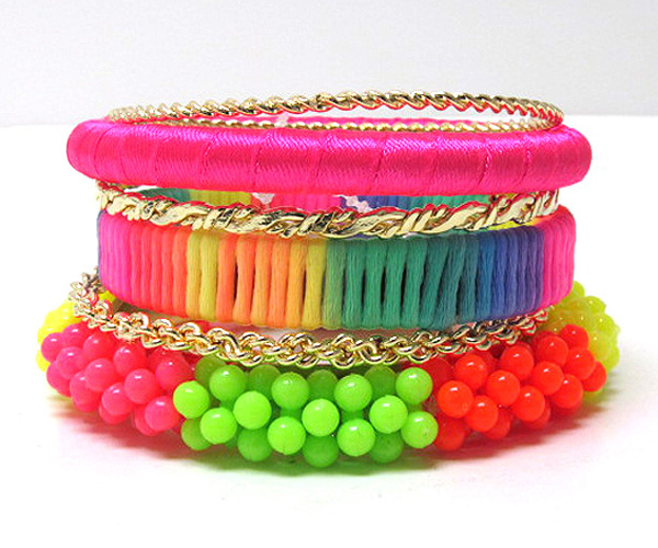 Multi fashion colorful one acryl multi patern balls row mishmash spring bangle set