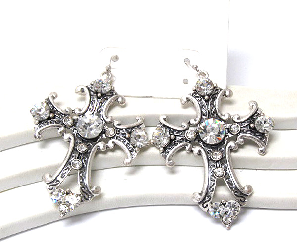 Multi round crystal stud cross earring