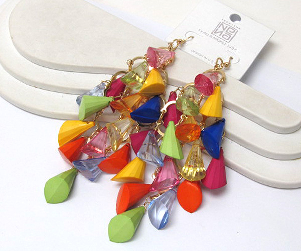 Metal patern drop fashion multi colorful acryl triangle drop earring