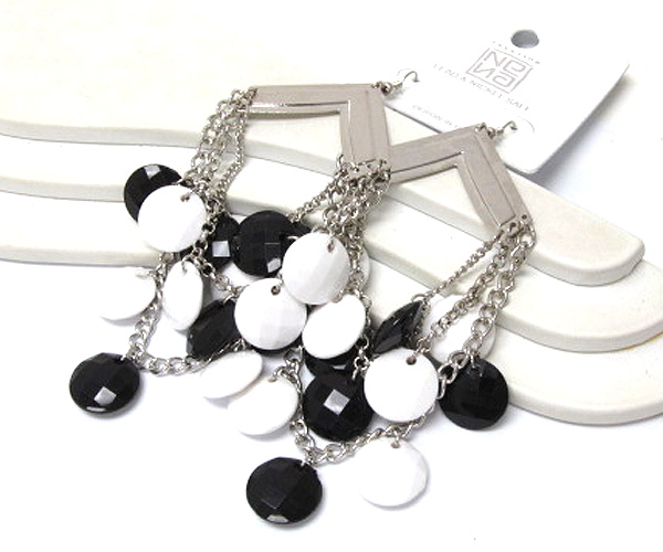 Metal triangle drop multi fashion colorful round acryl and chain drop earring