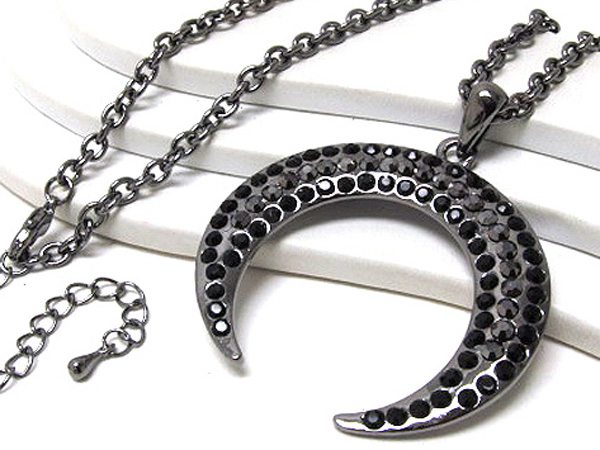 Crystal stud horn dangle long chain necklace 