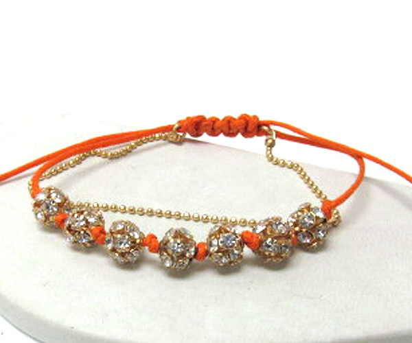 MULTI CRYSTAL FIRE BALLS FASHION COLORFUL BRAIDED YARN WITH CHAIN STRETCH BRACELET