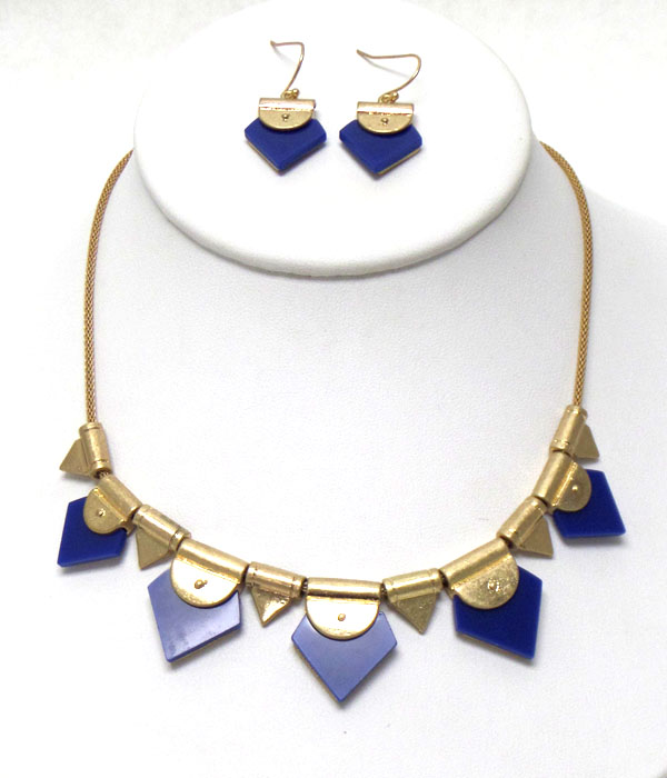Multi triangular acrylic stone tribal style necklace earring set