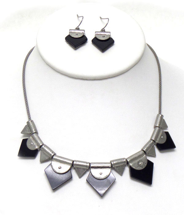 Multi triangular acrylic stone tribal style necklace earring set