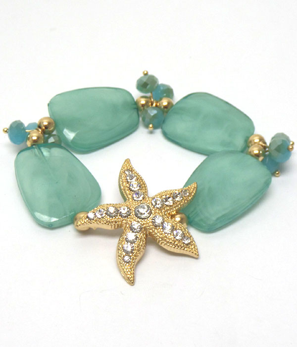 Crystal starfish and natural shape acrylic stone stretch bracelet