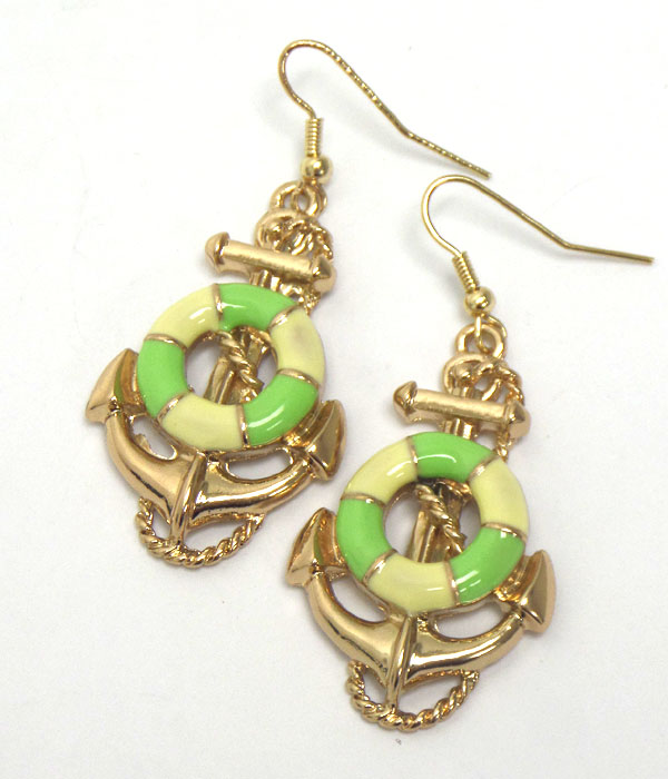 Epoxy life saver tube and anchor drop earring