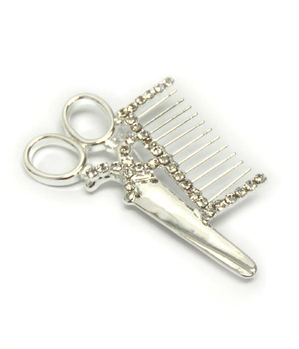 Crystal deco scissor and comb brooch