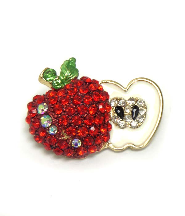 Crystal stud red apple pin or brooch