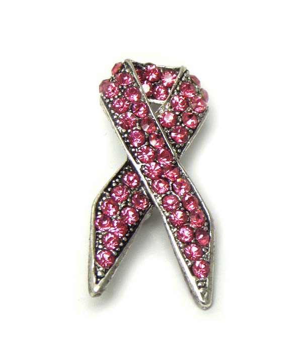 Crystal stud pink ribbon brooch or pin - breast cancer awareness
