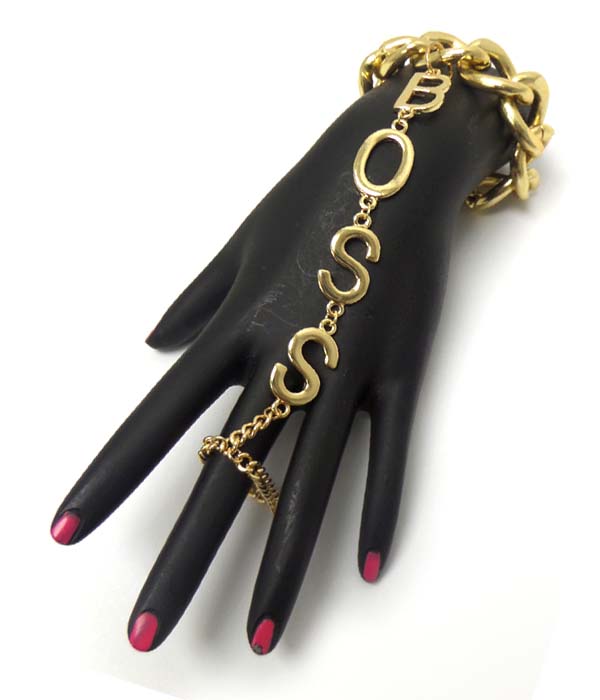 Boss metal chain bracelet and ring set