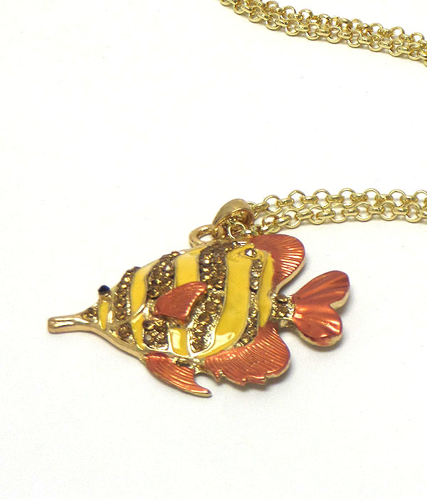 CRYSTAL COLRFUL FASHION FISH CHAIN NECKLACE