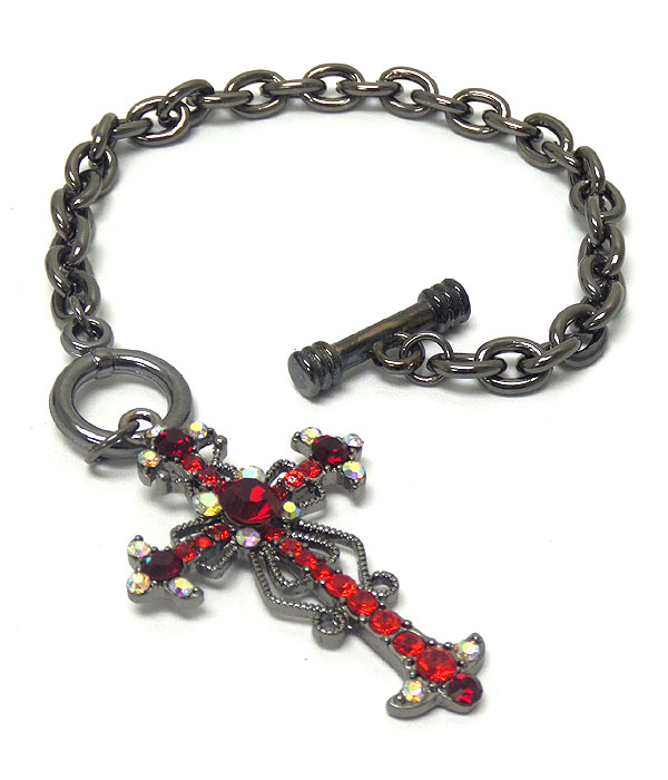 Vintage style crystal cross charm chain bracelet