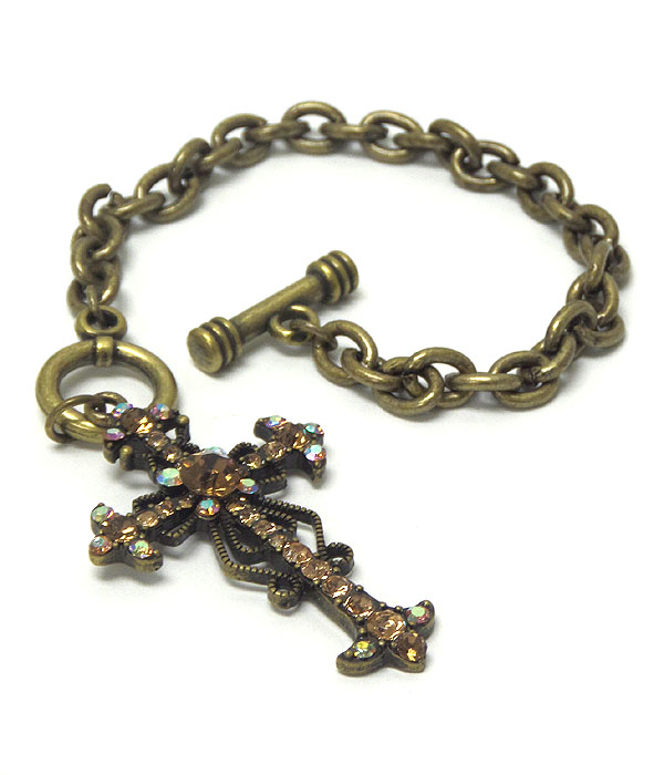 Vintage style crystal cross charm chain bracelet