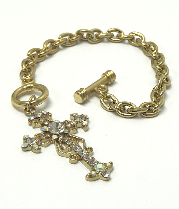 Vintage style crystal cross charm chain bracelet