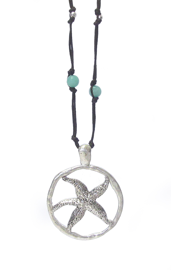 SEALIFE THEME LONE LEATHER CHAIN NECKLACE - STARFISH