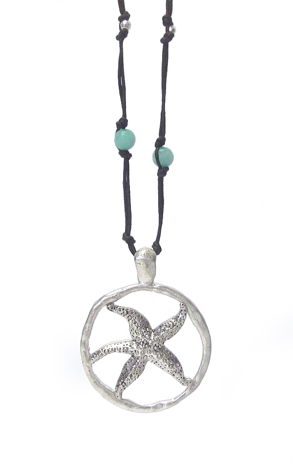 Sealife theme lone leather chain necklace - starfish