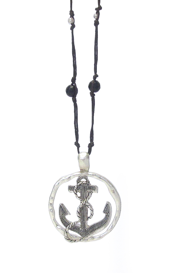 SEALIFE THEME LONE LEATHER CHAIN NECKLACE - ANCHOR