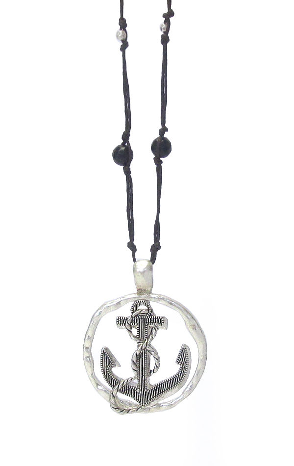 Sealife theme lone leather chain necklace - anchor