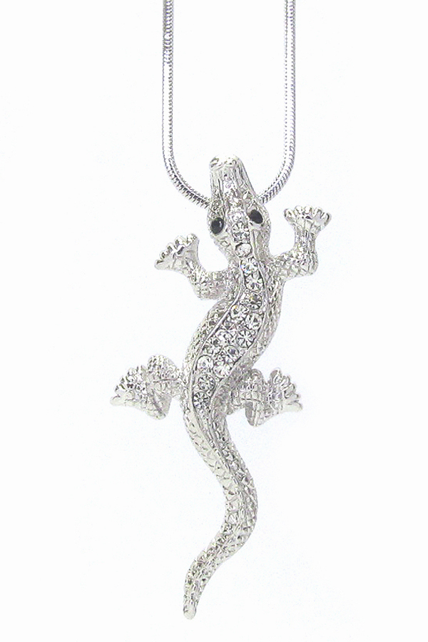 WHITEGOLD PLATING CRYSTAL LIZARD PENDANT NECKLACE