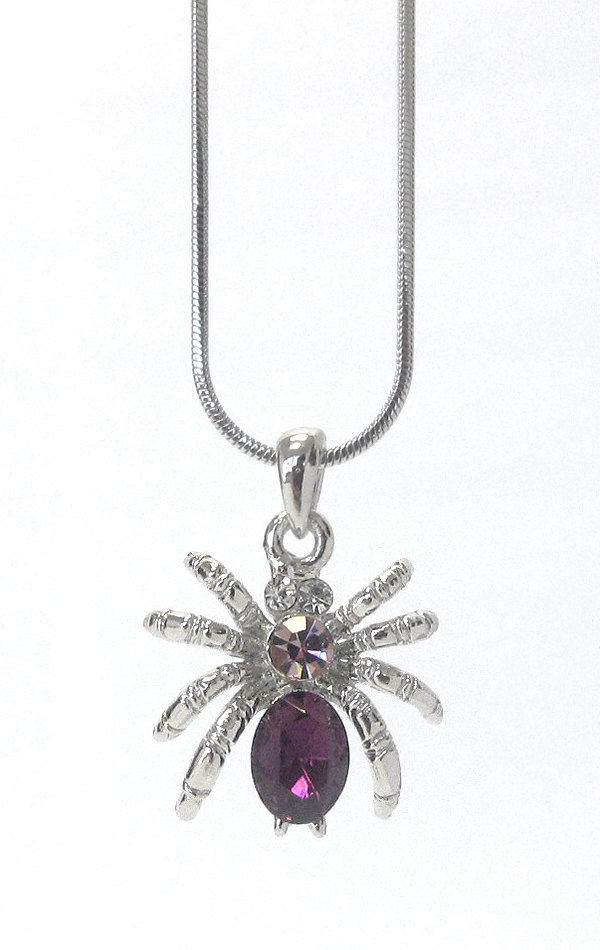 WHITEGOLD PLATING CRYSTAL SPIDER PENDANT NECKLACE