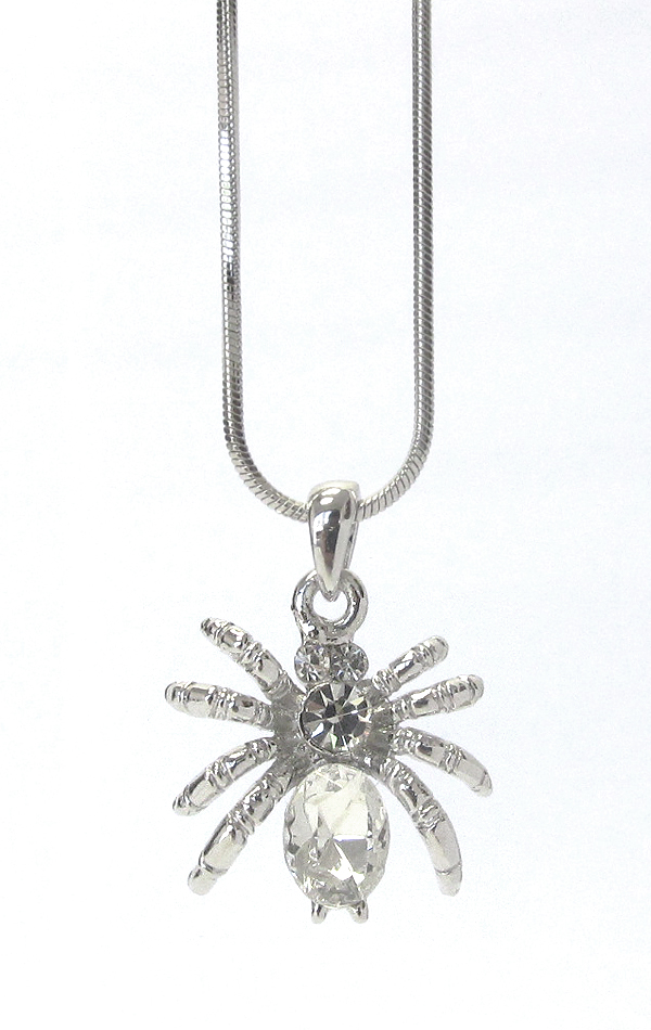 Made in korea whitegold plating crystal spider pendant necklace