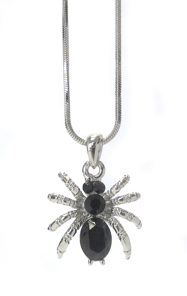 WHITEGOLD PLATING CRYSTAL SPIDER PENDANT NECKLACE