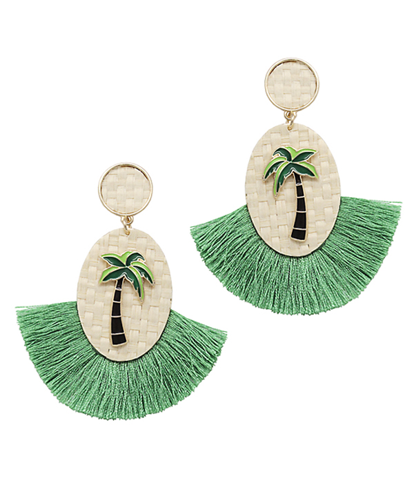 Palm tree fan tassel earring