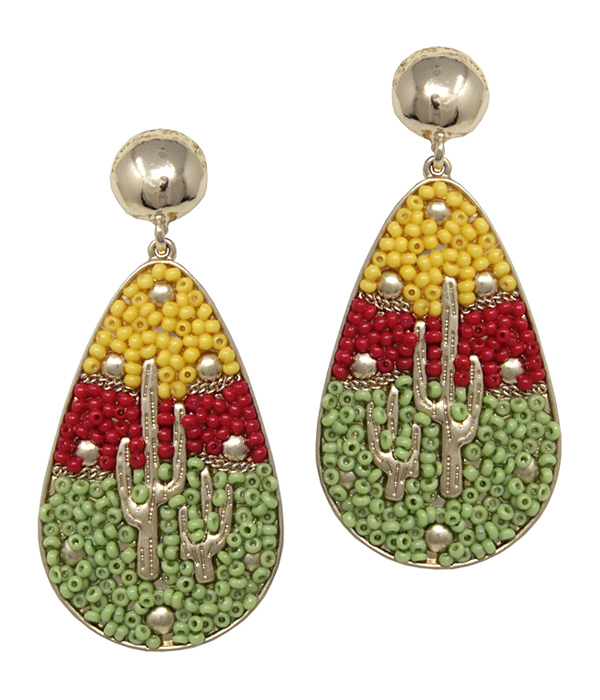 HANDMADE SEEDBEAD CACTUS TEARDROP EARRING