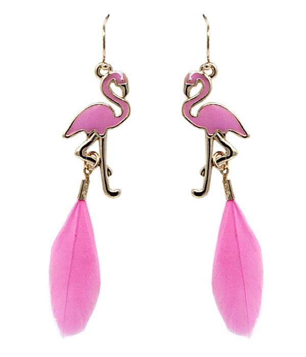 FLAMINGO AND FEATHER EARRING