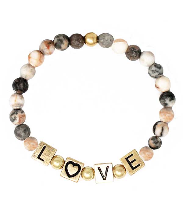 RELIGIOUS INSPIRATION WORD BLOCK AND SEMI PRECIOUS STONE STRETCH BRACELET - LOVE PINK ZEBRA